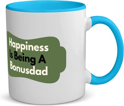 Akyol - happiness is being a bonusdad koffiemok - theemok - blauw - Papa - de liefste bonusvader - vader cadeautjes - vaderdag - verjaardag - geschenk - kado - 350 ML inhoud