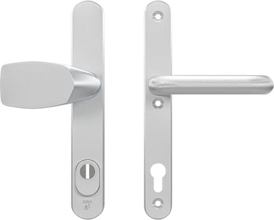 AXA Veiligheids Deurbeslag set - Oval Plus Smal - Deurkruk Aluminium - Kruk/ Knop - PC92 met kerntrekbeveiliging - SKG3 - Schild smal