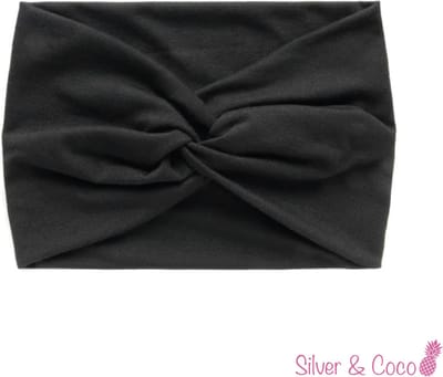 SilverAndCoco® - Brede Haarband Festival Dikke Normale Stoffen Hoofdband Hardlopen / Sport Yoga Boho Diadeem Dames / Elastische Zwarte Haarbanden Breed met Knoop - Zwart