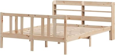 Bedframe met hoofdbord - Houten bed ombouw - Goede nachtrust - Massief grenenhout - 135x190 cm - Bruin