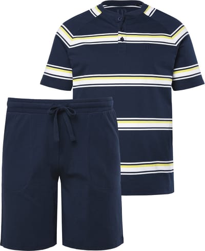 JP 1880 - Heren - pyjama loungewear korte tweedelige set T-shirt gestreept short - Navy blauw - Maat L