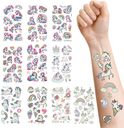 Dailygoods- Tijdelijke Tatoeages Lichtgevend - 10 Vellen Eenhoorn - Feestdecoraties - Cadeautjes voor Kinderen - Verjaardagsfeest - Voor Jongens/Meisjes - Tatoeage Stickers