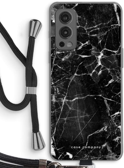 Case Company® - Hoesje met koord geschikt voor OnePlus Nord 2 5G hoesje met Koord - Zwart Marmer - Telefoonhoesje met Zwart Koord - Bescherming aan alle Kanten en Over de Schermrand