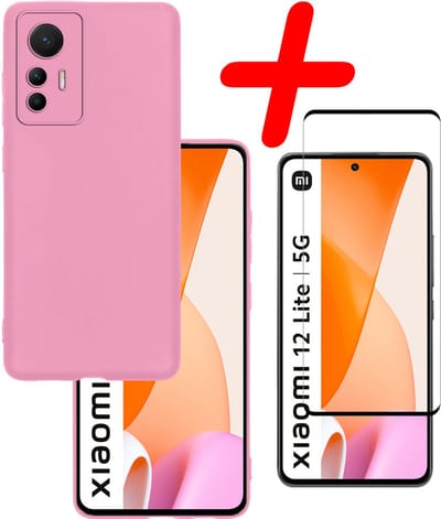 Hoesje Met Screenprotector - Geschikt voor Xiaomi 12 Lite - Sterk & Shockproof - Back Cover - Siliconen Case - Telefoon Hoes - Lichtroze