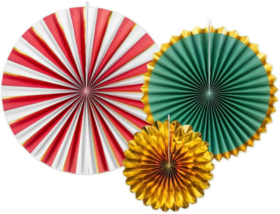 PARTYDECO - 3 papieren kerst rozetten 26, 35, 43 cm, feestelijke hangers