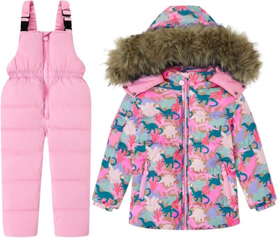 Winterset voor Meisjes: Gewatteerde Jumpsuit met Capuchon en Sneeuwbroek - Roze, 2-3 Jaar, Ideaal voor Skiën en Spelen in de Sneeuw