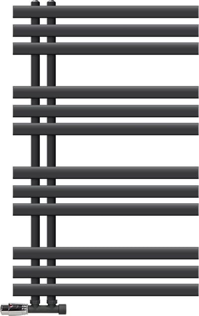 Badkamerradiator middenaansluiting 600x1000 mm antraciet met muuraansluitset LuxeBath