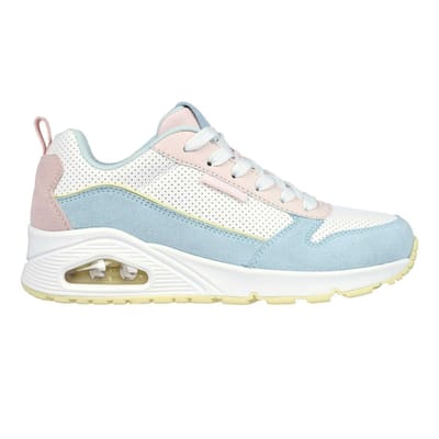 Skechers Dames Uno Stand On Air Suède Sneakers (Lichtblauw/Roze)