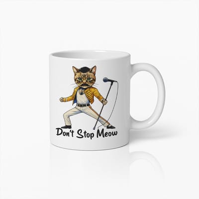 Don't Stop Meow Mok 330ml – Grappige Zingende Kat Koffiemok voor Kattenliefhebbers en Muziekliefhebbers