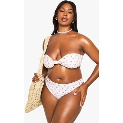boohoo Dames Plus Swimwear Essentials Ditsy Floral Knot Bandeau Bikini Top | Roze | Maat: 46
