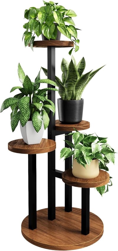 Famanu - Hoekplantenrek met 4 niveaus, houten plantenstandaard voor balkon, woonkamer of tuin