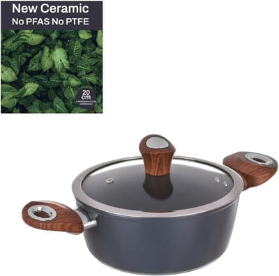 Keramische Steelpan 20 cm met Glazen Deksel Geschikt voor Inductie