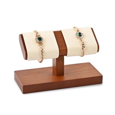 OmGoods - Dailygoody - Horlogestandaard - Horlogeopslag - Houten horlogehouder - Beige - Sieradenstandaard - Perfect voor dames en heren - 2 compartimenten