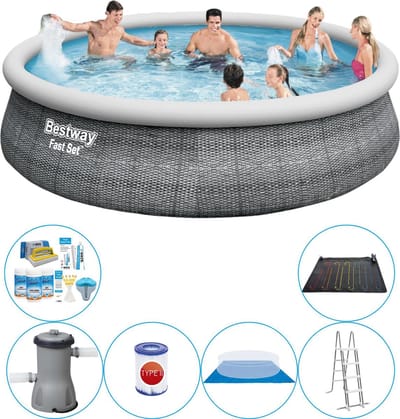 Fast Set Rattan Rond 457x107 cm - 8-delig - Zwembad Combi Deal