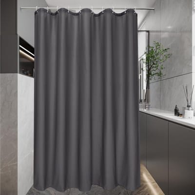 Douchegordijn 150 x 180 cm, Smal Stof, Waterdicht en Sneldrogend, Donkergrijs, Schimmelbestendig, Wasbaar, Inclusief 10 Ringen voor Badkamerdecoratie