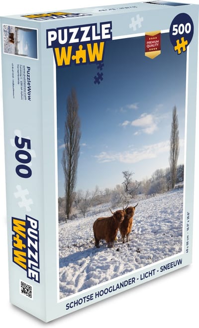 Puzzel Schotse hooglander - Licht - Sneeuw - Legpuzzel - Puzzel 500 stukjes