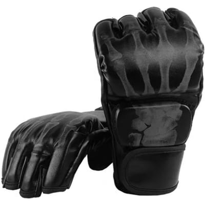 Gants de Sport Demi-Doigts Ergonomiques en Cuir PU Gants de Sac de Frappe Gants d'Entraînement pour Sacs de Sable black