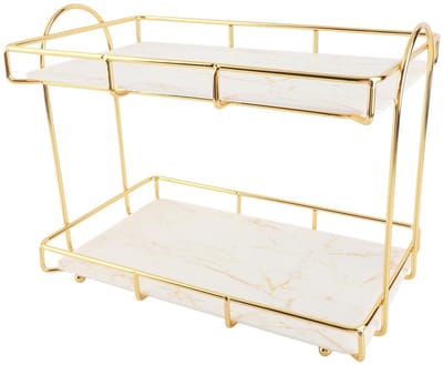 Dailygoods- Badkamer Organizer 2 Niveaus - Multifunctioneel Opbergrek - Stevig en Duurzaam - Huidverzorging en Make-up Opslag - Gouden Coating