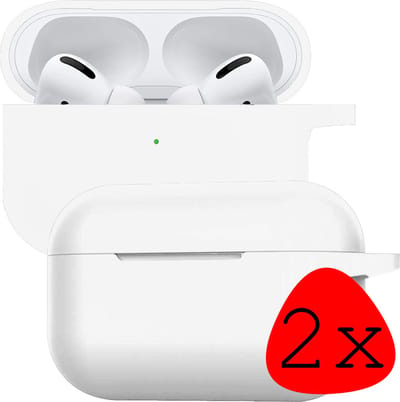 Case - 2 Stuks - Geschikt voor Apple Airpods Pro - Siliconen Hoes met Clip - Silicone Hoesje Cover - Wit