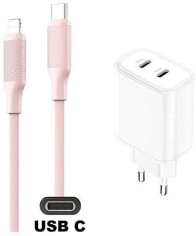 35W super snellader met 2 poorten USB C en USB C + 1,0m USB C naar Lightning kabel. Universele PD lader. Oplader adapter past op Apple iPhone SE 2, iPhone 8, 8 Plus, iPhone 10, iPhone X, iPhone XR, iPhone XS, iPhone XS Max
