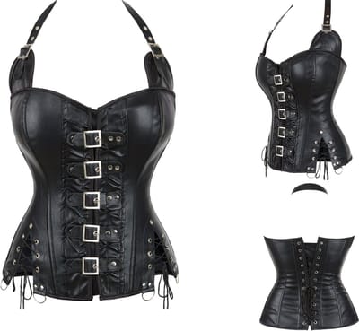 Sexy & Stoer Korset - zwart - maat M - Lingerie - Faux Leather - zandloperfiguur - Warrior - Kinki - corset - met gespen - uniseks - dominatrix - PU - Kinky