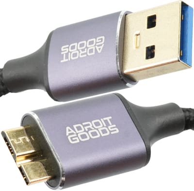 AdroitGoods USB-A 3.0 naar Micro-B 3.0 Kabel – SuperSpeed 5Gbps – Gevlochten Datakabel – Voor Externe Harde Schijf & Dataoverdracht - 0,25m