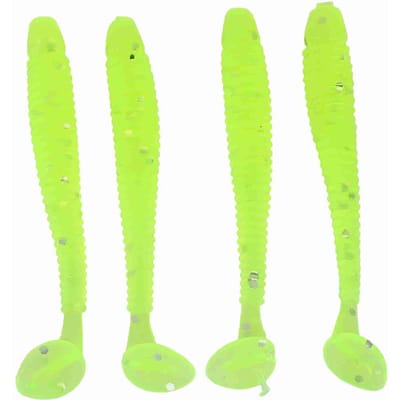 50 STUKS 5cm Zacht Plastic Vis Lokaas T-staart Worm Aas Vis Tackle Accessoire Fluorescerend Groen yellow