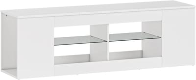 140 x 35 x 42,5 cm – TV-Stand, Fernsehkommode Met 6 Vakken, 2 Glazen Planken, Spanplaat, Modern Wit, Duurzaam En Stijlvol Mediacentrum Voor Woonkamer