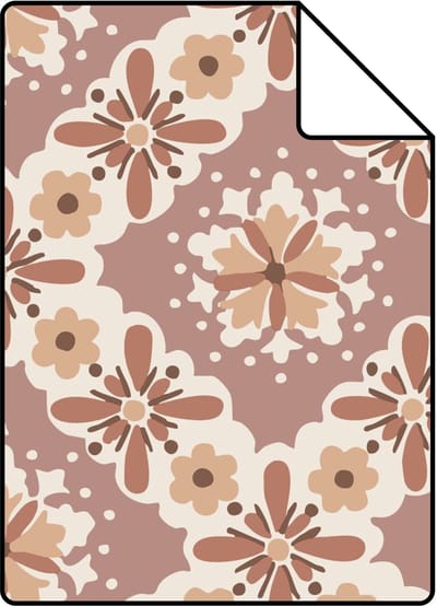 Proefstaal ESTAhome behang vintage bloemen mauve paars en bruin - 26.5 x 21 cm - 131501-S