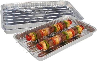 Gerimport barbecue grillschaal - 9x stuks - 34 x 23 cm - Vlees grillen - BBQ rooster - aluminium schaal