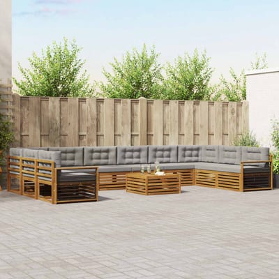 vidaXL - Sofa-Sets - 11 - st - Natuurlijk - en - Licht - Grijs - Massief - Acacia - Hout
