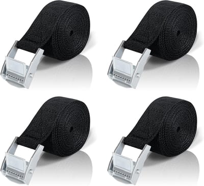 Spanbanden - 4 stuks - met gesp van zinklegering - Geschikt voor motoren, auto's, fietsendragers en bagage - Vaste mobiele spanning - 2,5 cm * 3 m - Zwart
