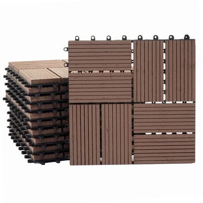WPC vloertegel Rhone, houtlook balkon/terras, 11x elk 30x30cm = 1m² ~ Premium, koffievierkantjes