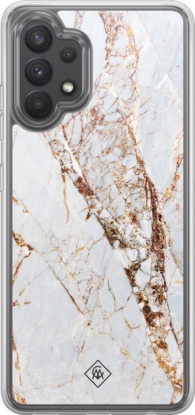 Casimoda® hoesje - Geschikt voor Samsung Galaxy A32 4G - Marmer Goud - 2-in-1 case - Schokbestendig - Marble design - Verhoogde randen - Goudkleurig, Transparant