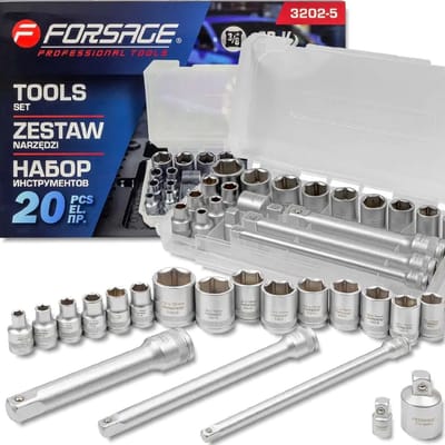 Rockforce FORSAGE - Gereedschapsset - 20 Delig - 6-kant - Adapter en Verlengstukken