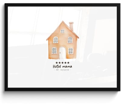 Poster in lijst - Fotolijst 70x50 cm - Posters - Oranje - Huisje - Quote - Hotel - Posterlijst zwart - Decoratie - Wanddecoratie woonkamer - Muurdecoratie slaapkamer