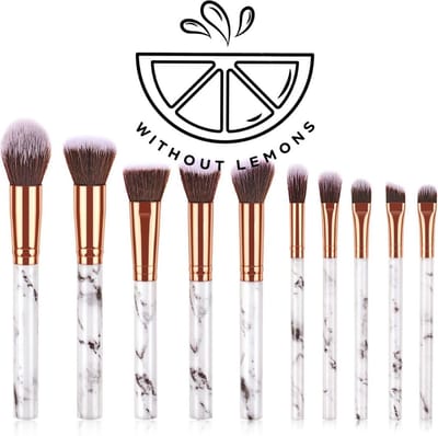 Kabuki Make-up borstels - set van 10 stuks - Kabuki - Kwastenset - Oogschaduw Poeder - Shmink borstels -  Wit/roze - Without Lemons