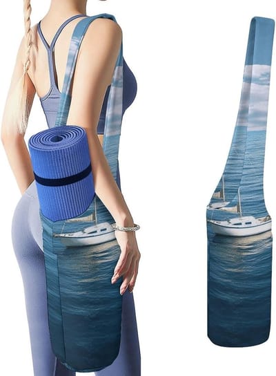 Yogamat Opbergtas - Gymmat Drager - Sport Spullen Vervoeren - Print Witte Boot Blauwe Zee - 50x40x18cm - Stijl