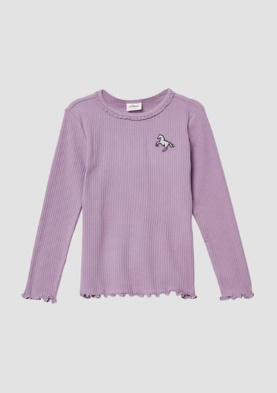 s.Oliver - female - Geribde longsleeve met kant- en geborduurd detail