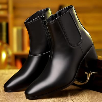 Herenlaarzen Spitse Neus Chelsea Boots Britse Stijl Rits Enkellaarzen Hoogte Verhogend Leren Schoenen Grote Maten Hoge Hak Laars 46 gray