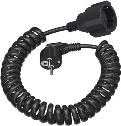 Schuko Verlengsnoer 3 m - Uittrekbare Spiraalkabel tot 3 m - Max 230V 16A PVC voor Kantoor, Keuken en Woonkamer