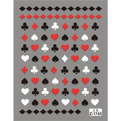 5D Reliëf Zwart Rood Poker Nagelstickers Cartoon-Stijl Matte Zelfklevende Stickers met Harten Schoppen & voor Manicures Wegwerp Nail Art Decoraties gray