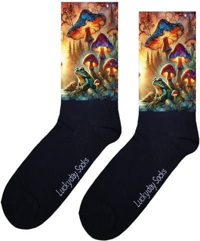 LuckyDay Socks - Aquarel paddenstoel - Kunst sokken - Verjaardag cadeau vrouw en man - Vrolijke sokken - Valentijns cadeau - Kerst sokken - Grappige sokken - Leuke dames en heren sokken - Moederdag - Vaderdag - Socks maken Happy - Maat 37-44