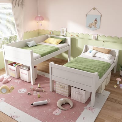REDOM deelbaar etagenbed 90x200 cm – Splitsbaar tot 2 enkelbedden – Verwisselbare ladder (hoofd-/voeteneinde) – Schlittenvorm-ontwerp – Massief hout + MDF + metalen accenten – EN747-1:2024 – 150 kg