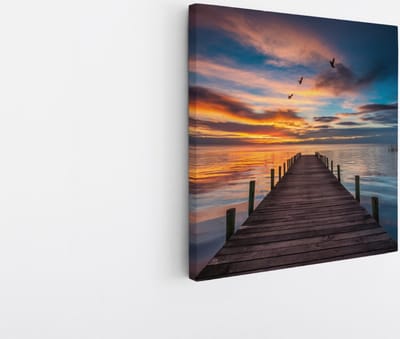 Saammp Canvas Schilderij - Steiger bij zonsondergang - landschap - Natuur - 20x20 - Foto op canvas - Wanddecoratie - Muurdecoratie Woonkamer - Slaapkamer decoratie - Canvas Print