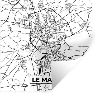 Muurstickers - Sticker Folie - Stadskaart - Le Mans - Plattegrond - Kaart - Frankrijk - Zwart wit - 100x100 cm - Plakfolie - Muurstickers Kinderkamer - Zelfklevend Behang XXL - Zelfklevend behangpapier - Stickerfolie