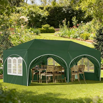 OKWISH Partytent – Opvouwbaar 3 x 6 m – Metaal En Oxford – Groen – Met 6 Zijwanden Voor Tuin, Feest En Buiten