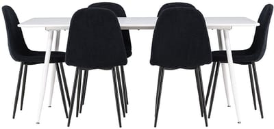 Silar eethoek tafel 90x180cm en 6 teddy stoelen wit.
