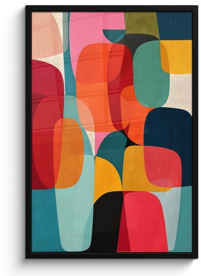 Poster in lijst - Fotolijst 60x90 cm - Posters - Vormen - Kleurrijk - Abstract - Vlakken - Posterlijst zwart - Decoratie - Wanddecoratie woonkamer - Muurdecoratie slaapkamer