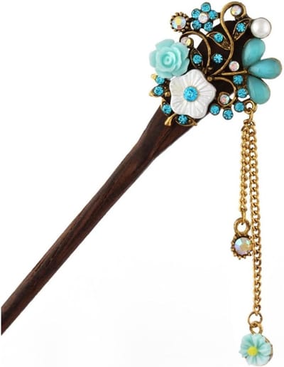 Houten Chinese Haarkam met Retro Haarknippen voor Vrouwen - Perfect voor Haarstyling en Accessoires in Blauw